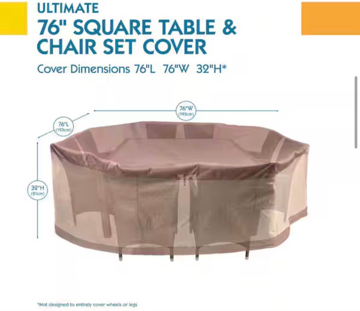 76 in. Square Patio Table and Chair Set Cover