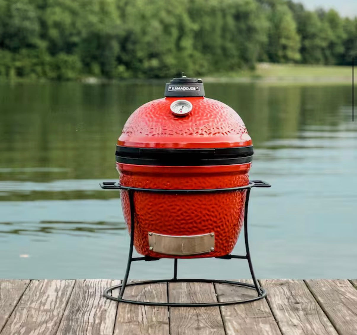 Joe Jr. 13.5 in. Portable Charcoal Grill in Red with Cast Iron Cart