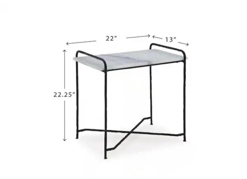 Ashber 22 in. White Rectangle Marble End Table with Pedestal Base