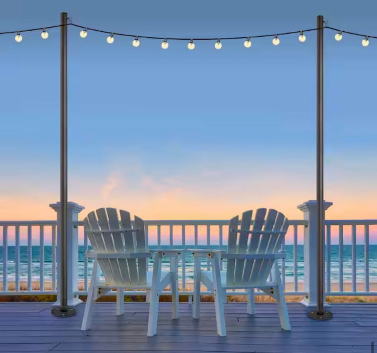 Two 10 ft. Premium String Light Poles For Deck/Concrete, Black