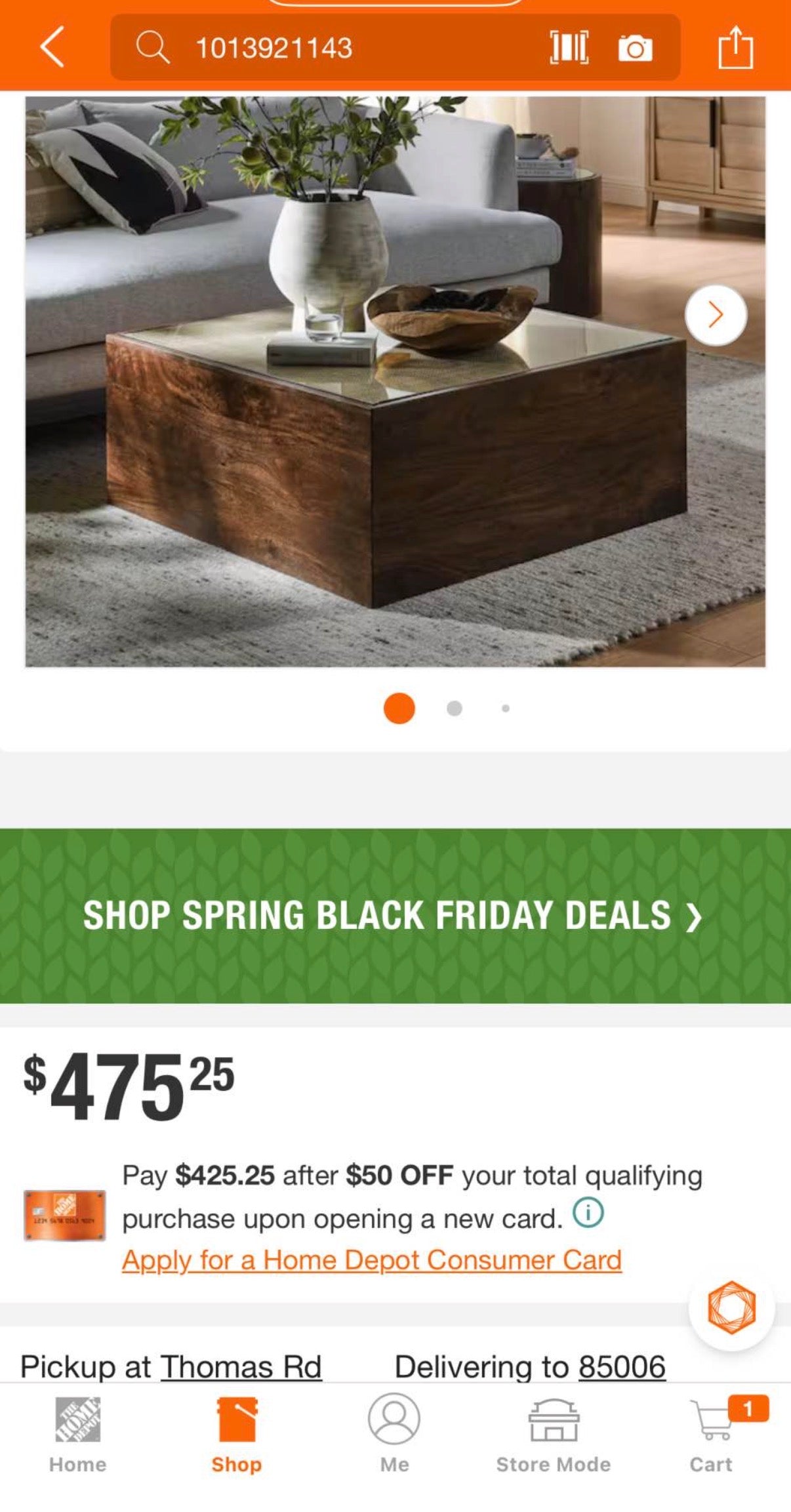 36 in. in Walnut Brown Coffee Table (damaged )