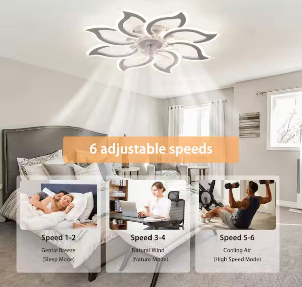 37.4 in. Flush Mount Ceiling Fan with LED Light