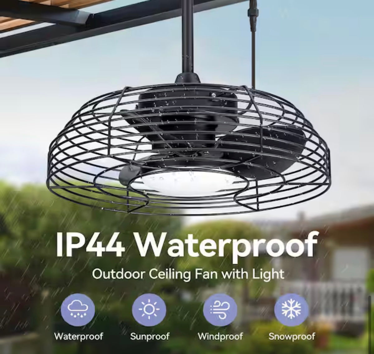 19 in. Outdoor Black Caged Ceiling Fan with LED Light (used)