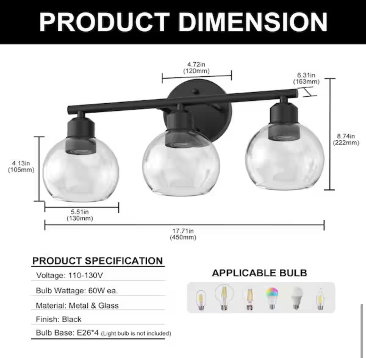 3-Light Bathroom Vanity Light Fixtures Over Mirror