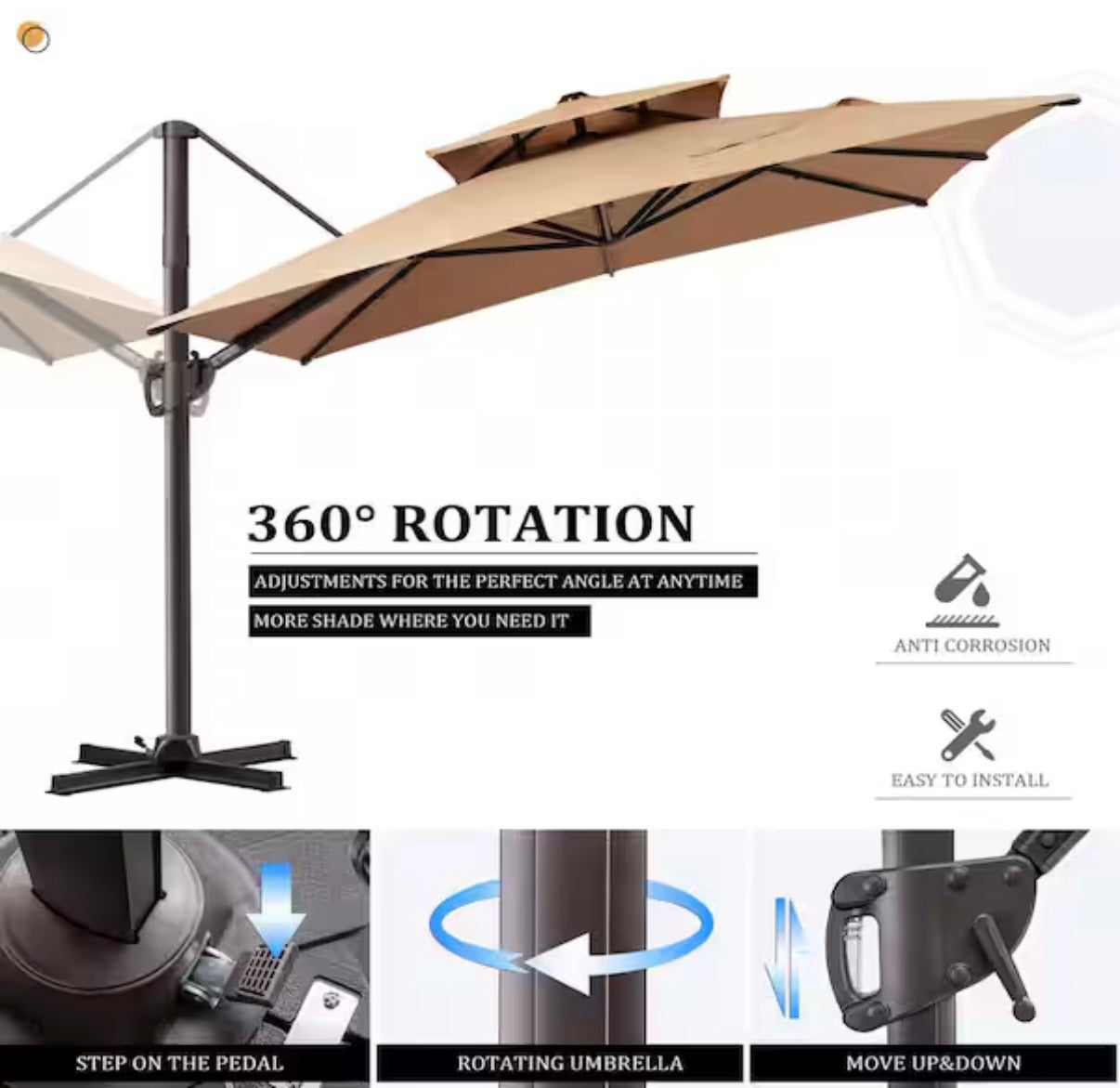 11.5 ft. x 9 ft. Double Top 360° Rotation Cantilever Patio Umbrella