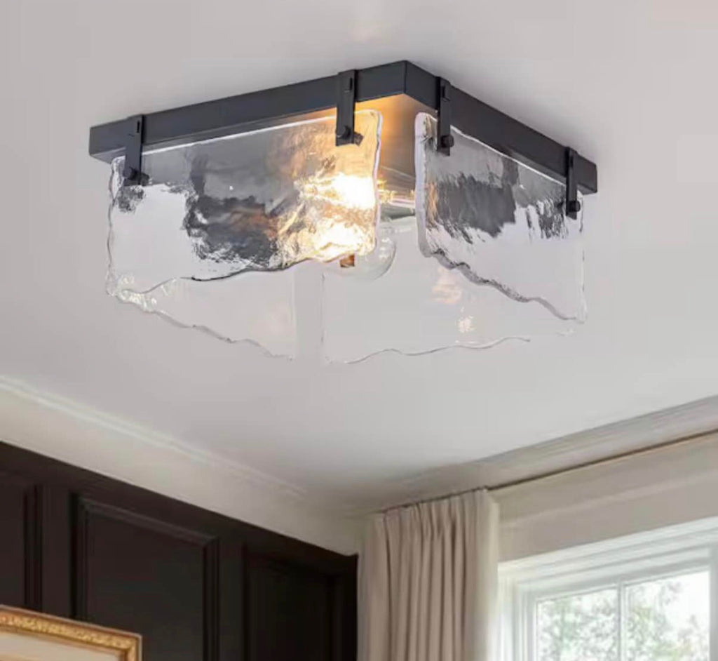 11.81 in. 2-Light Black Rustic Ceiling Light Square Chandelier