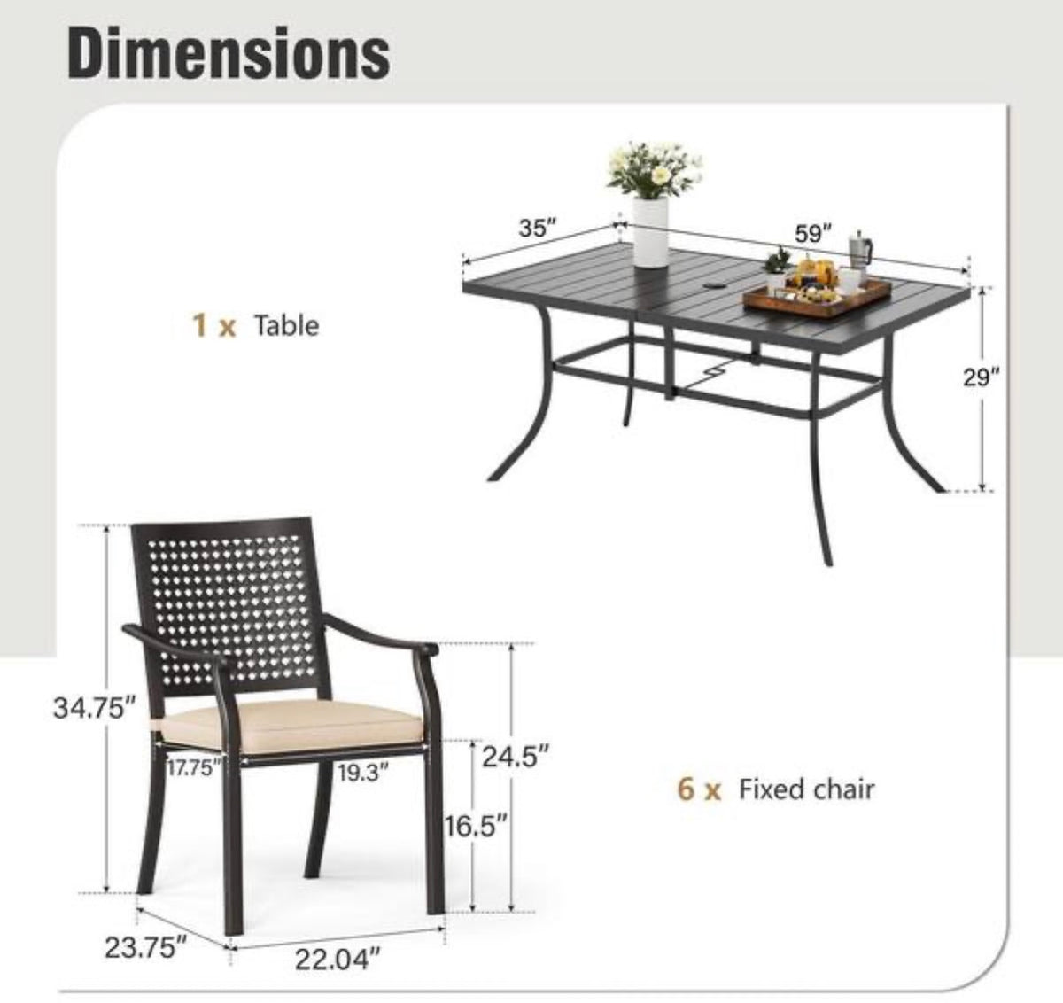 7-Piece Metal Patio Outdoor Dining Sets with Beige Cushions