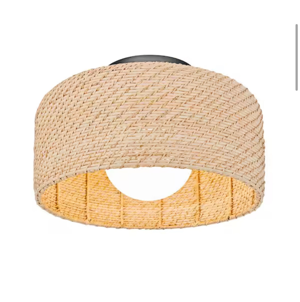 Integrated LED Rattan Flush Mount Ceiling Light
