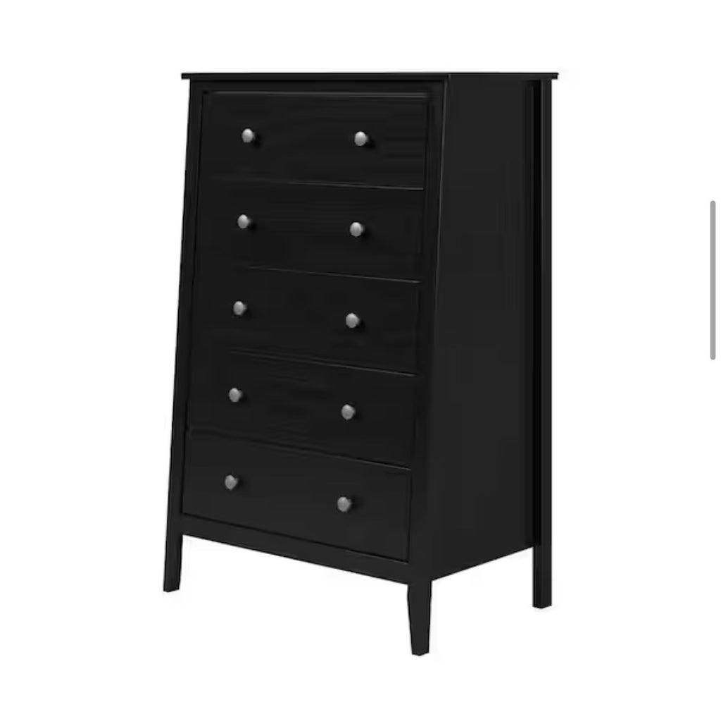 Solid Wood 5-Drawer Dresser 29.92 in. W in Black