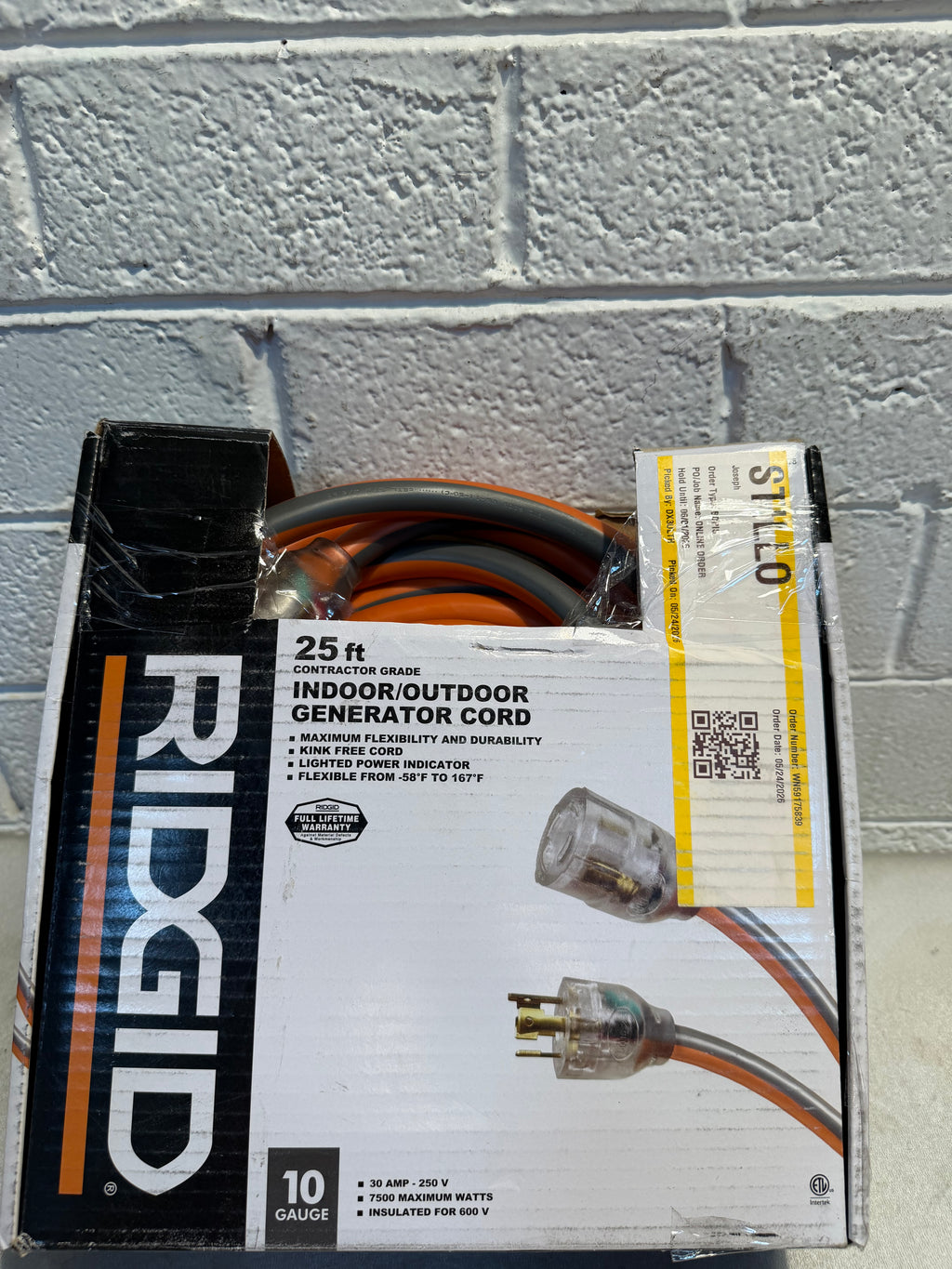 RIDGID 25 ft. 10 Gauge 30 Amp Generator Cord
