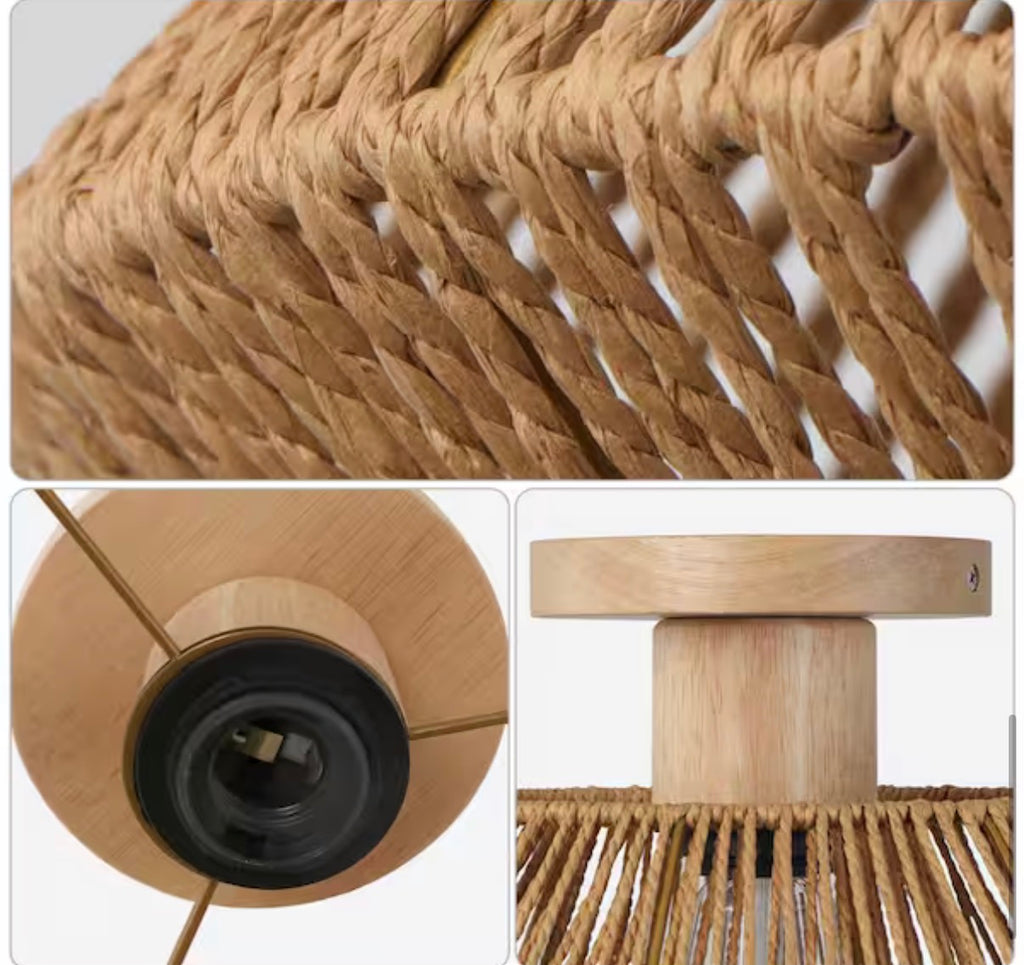 1-Light Bohemian Rattan Semi Flush Mount Ceiling Light