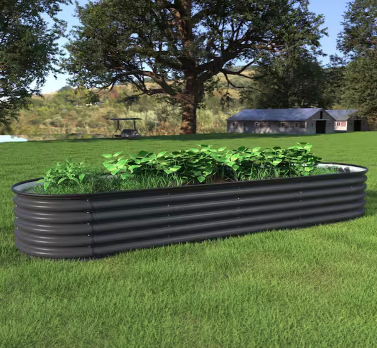 Dark Gray Galvanized Steel Raised Garden Bed