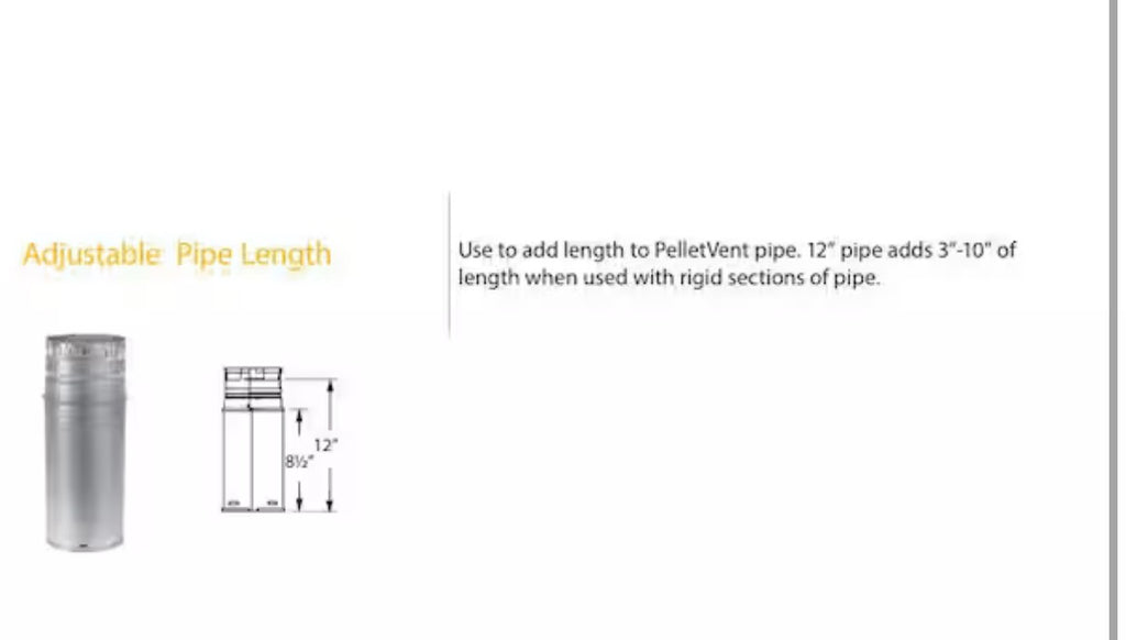 PelletVent for Multi-Fuel 4in. Diameter X 12in. Adjustable Pipe Length