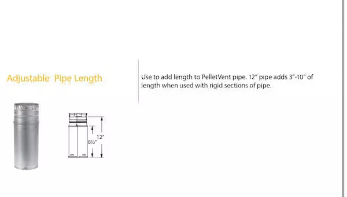 PelletVent for Multi-Fuel 4in. Diameter X 12in. Adjustable Pipe Length