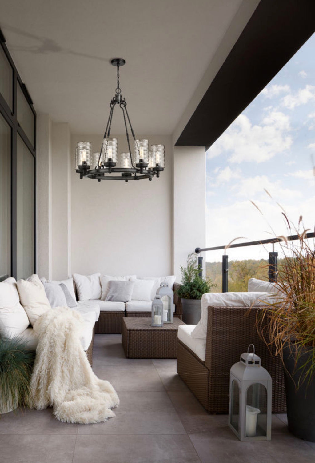 Z-Lite Tahoe Craftsman Ashen Barnboard 8 Light Outdoor Pendant