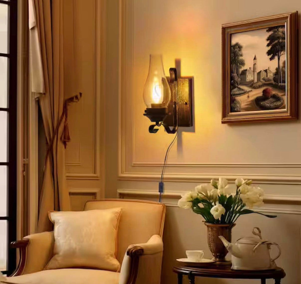 12 in. 2-Light Black and Gold Rustic Farmhouse Plug-in Wall Sconce