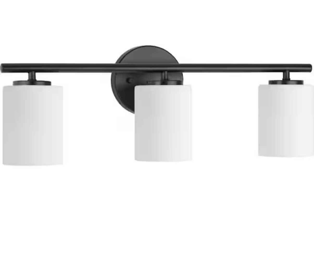 22 in. 3-Light Black Etched Glass Modern Bathroom Vanity Light