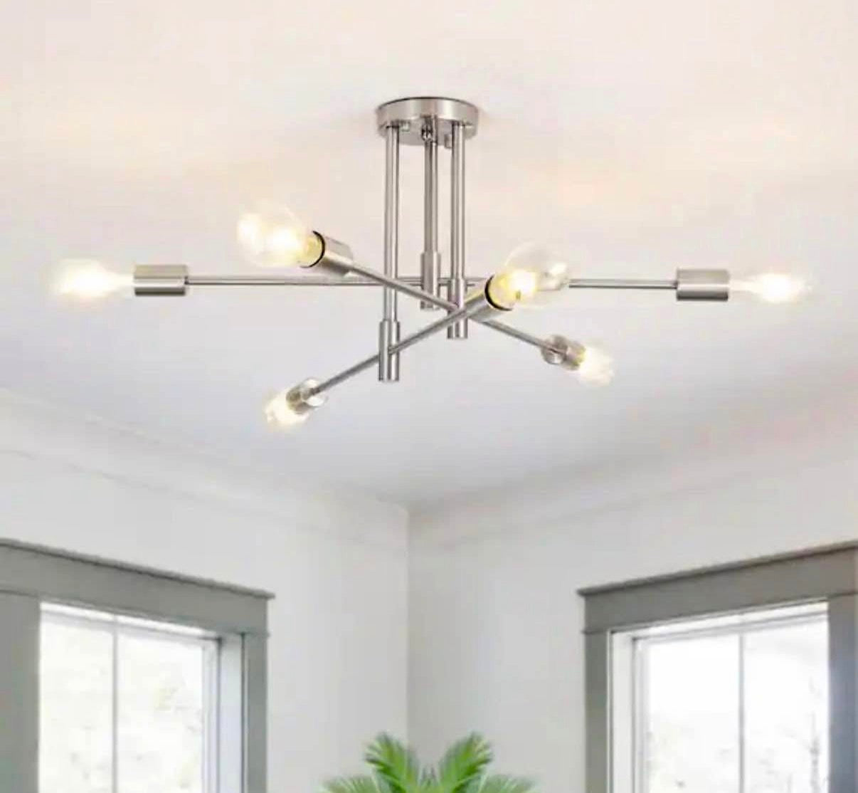 27.56 in. 6-Light Nickel Dimmable Sputnik Chandelier