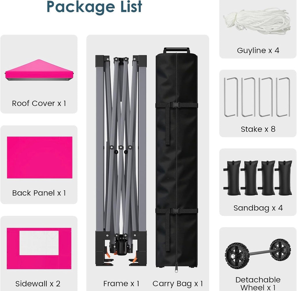 10x10ft Pop Up Canopy Tent Pink with Sidewalls