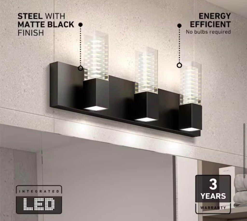 Hologram 24 in. 3-Light Black LED Integrated Vanity Light Bar