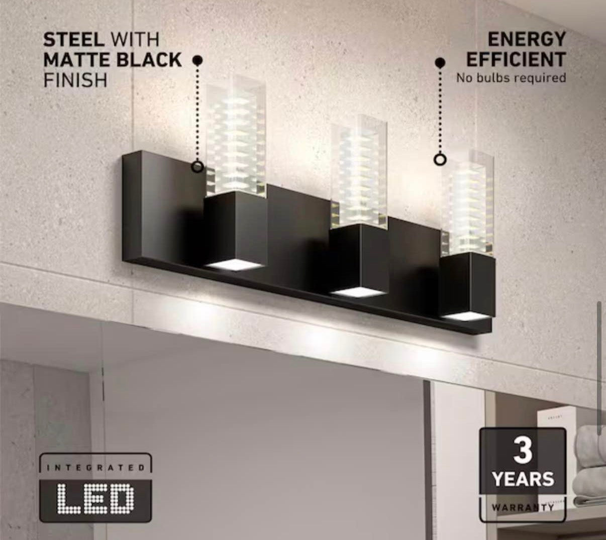 Hologram 24 in. 3-Light Black LED Integrated Vanity Light Bar