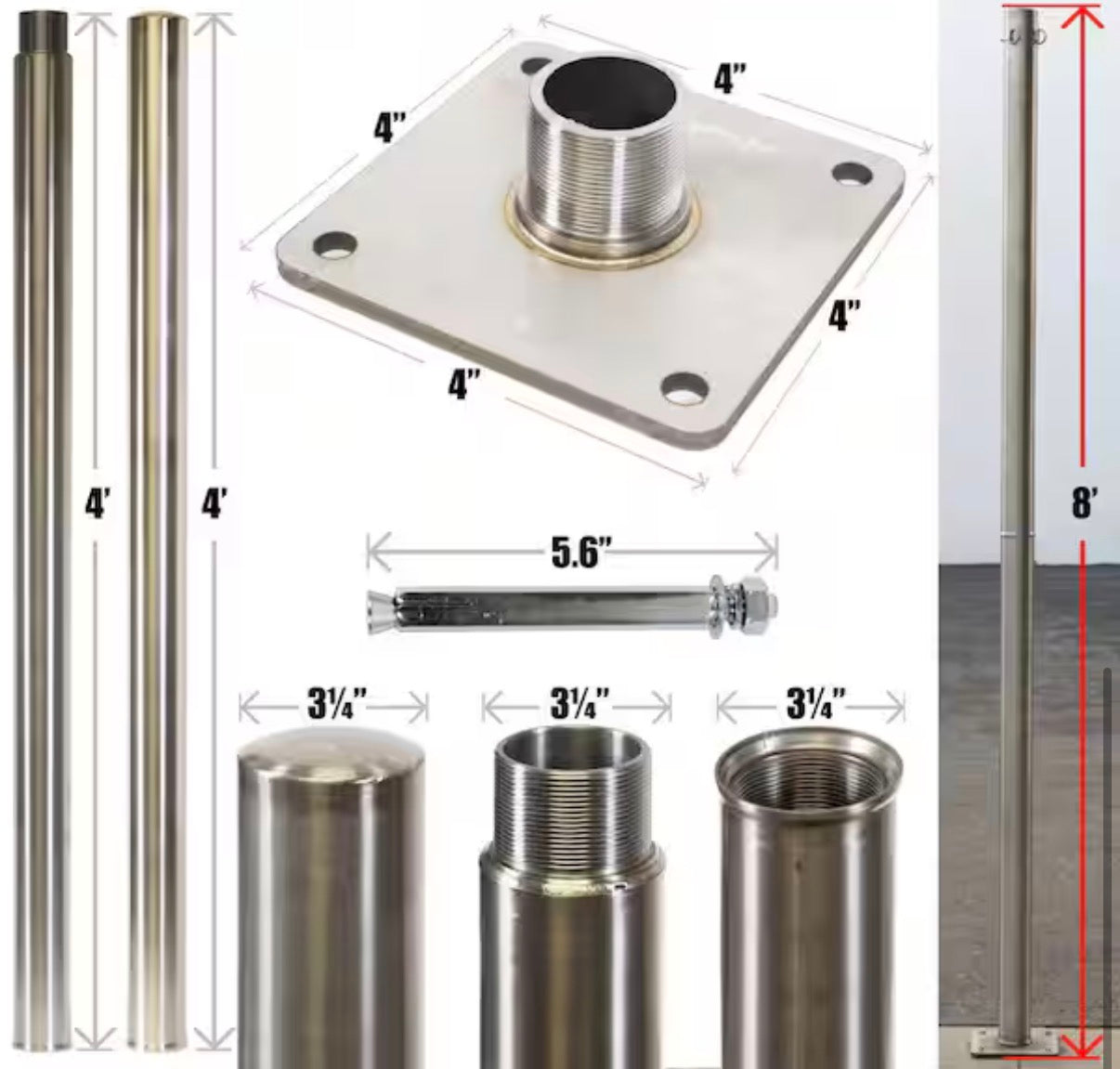 8 ft. Stainless Steel Pole and Kit for Sun Shade Sails