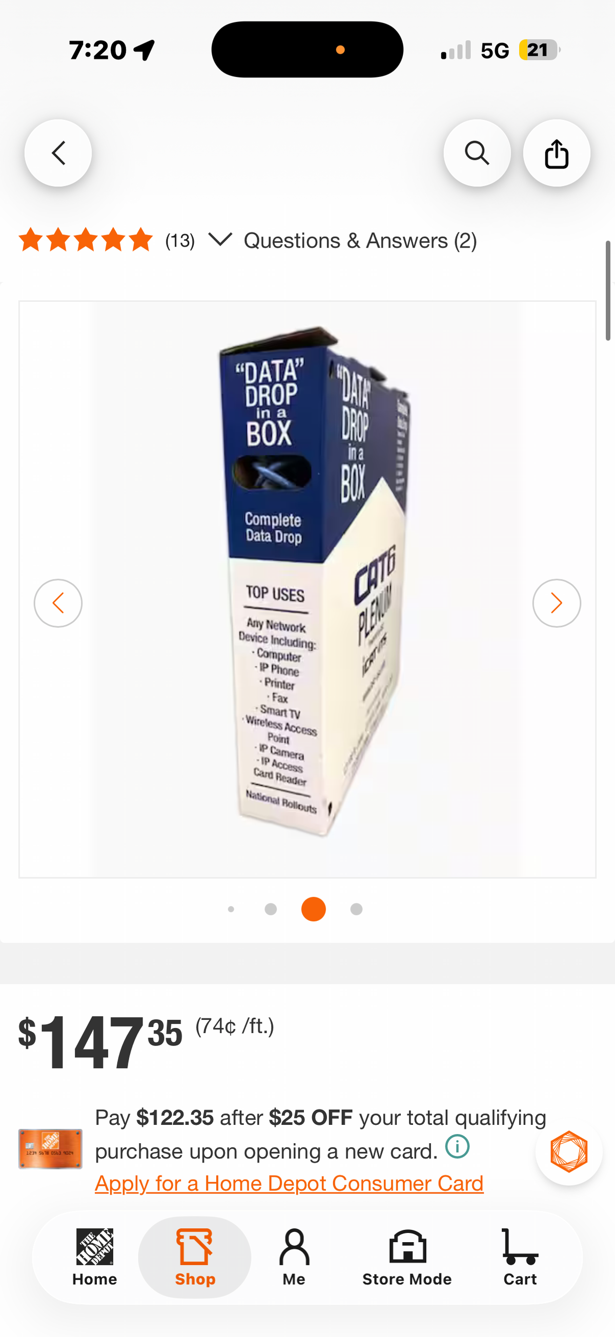 Data Drop-in-a Box Cat6 200 ft. Blue Plenum Kit