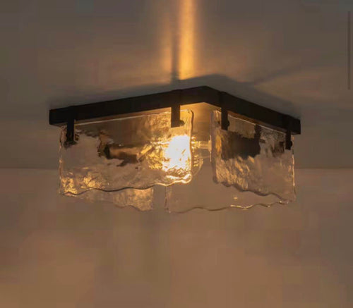 11.81 in. 2-Light Black Rustic Ceiling Light Square Chandelier