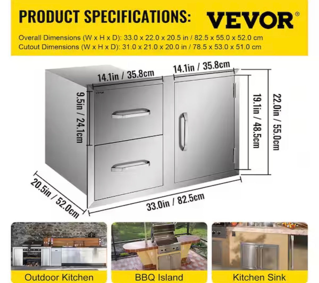 Outdoor Kitchen BBQ Island Drawers with Handles Access Door