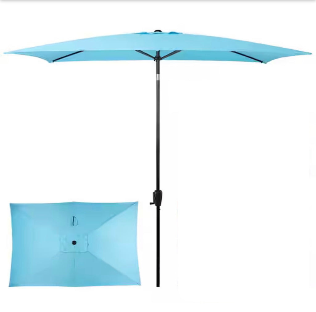6.6 ft. x 9.8 ft. Rectangular Steel Market Patio Umbrella in Aqua