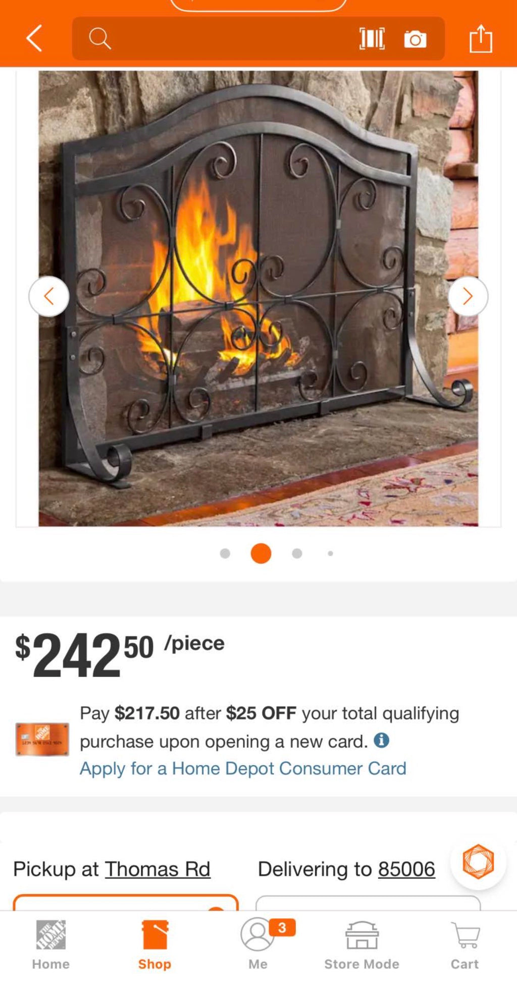 47 in  Crested Wrought Iron and Steel 1-Panel Fire Scree