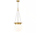 13 in. 1-Light Heritage Brass Pendant Light with White Opal Glass Shade