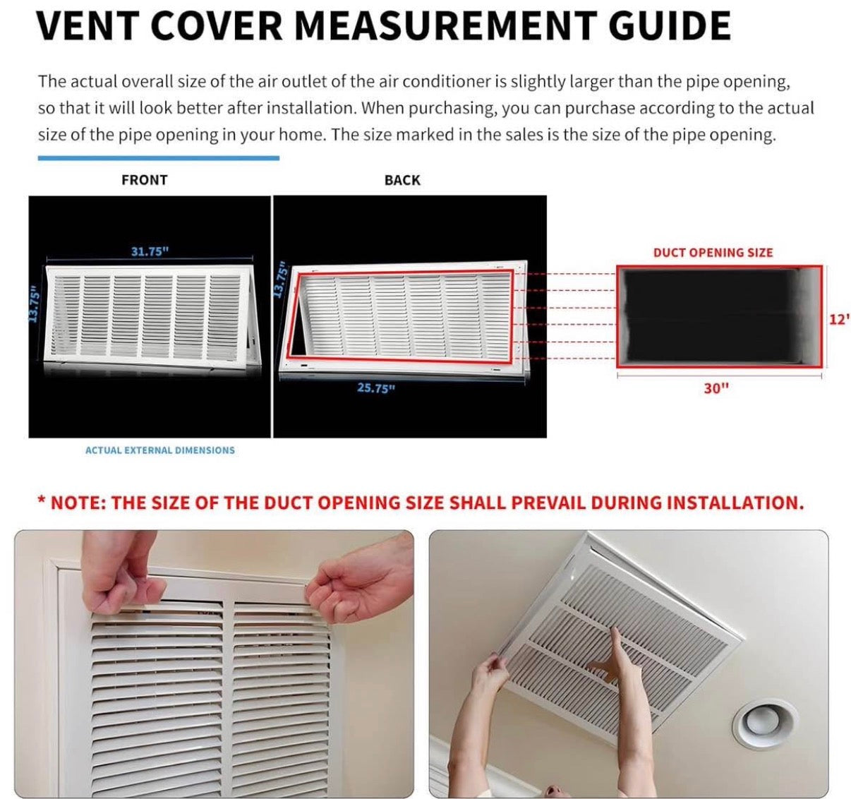 Return Vent Cover 30 X 12 [Duct Opening Size]