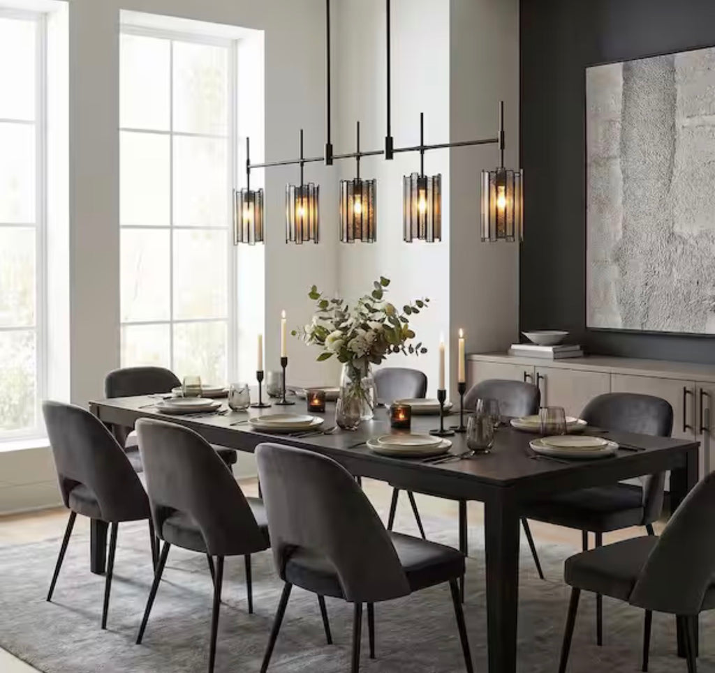 Hemaaolay 5-Light 45-in Black Modern Linear Kitchen Island Light