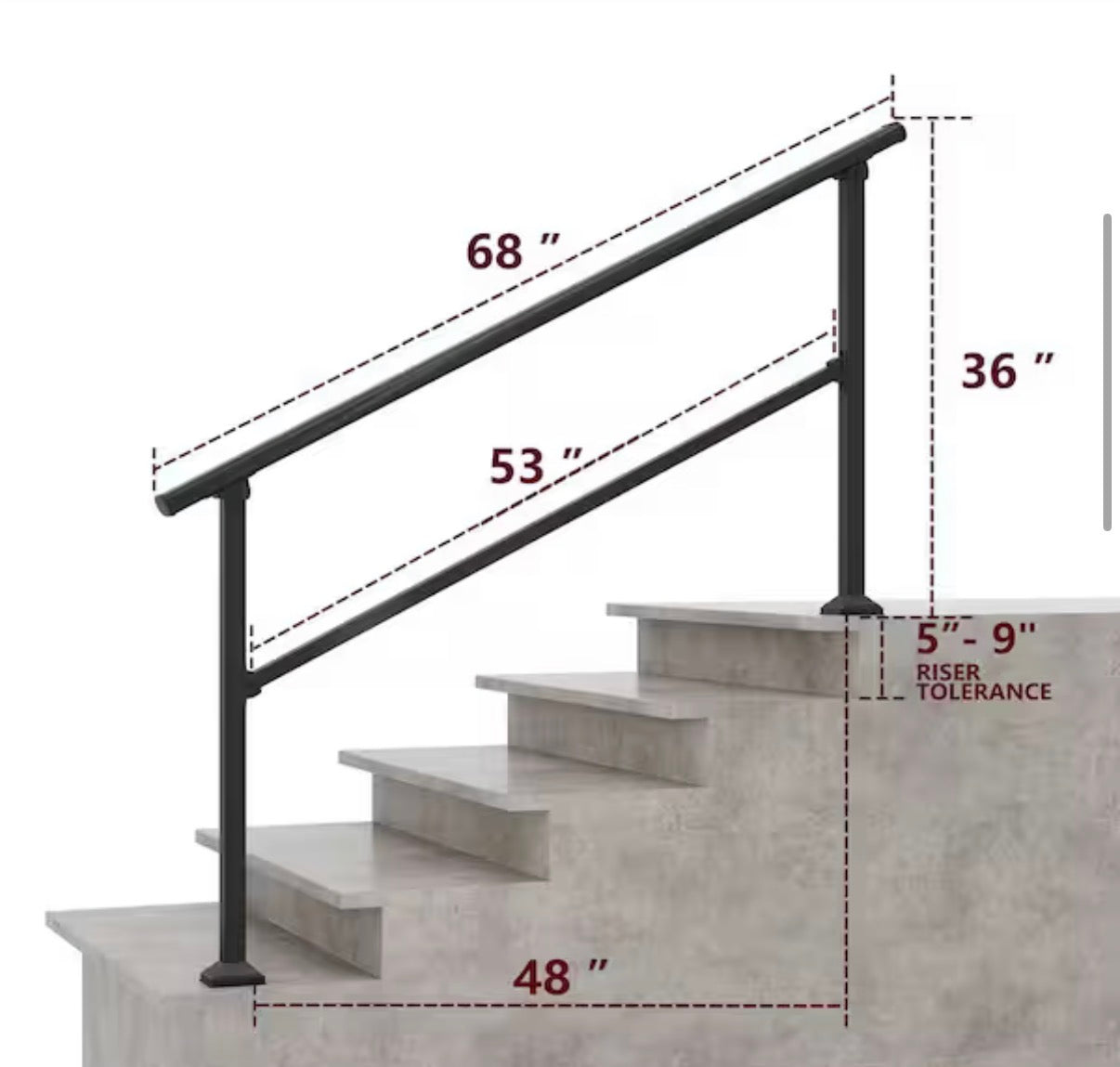 5.67 ft. Metal Handrail for 0-5 Steps (1-Pack)
