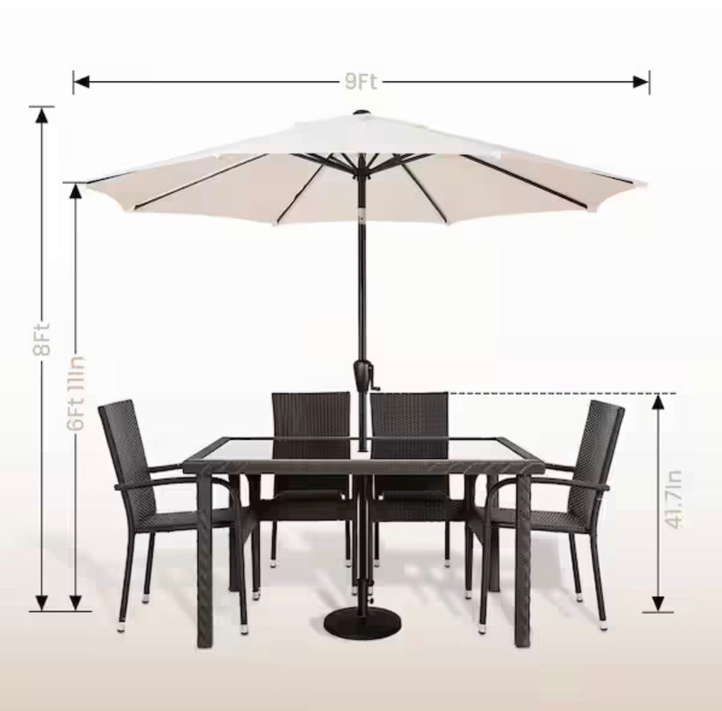 9 ft. Round 8-Rib Steel Market Patio Umbrella in Creamy Beige