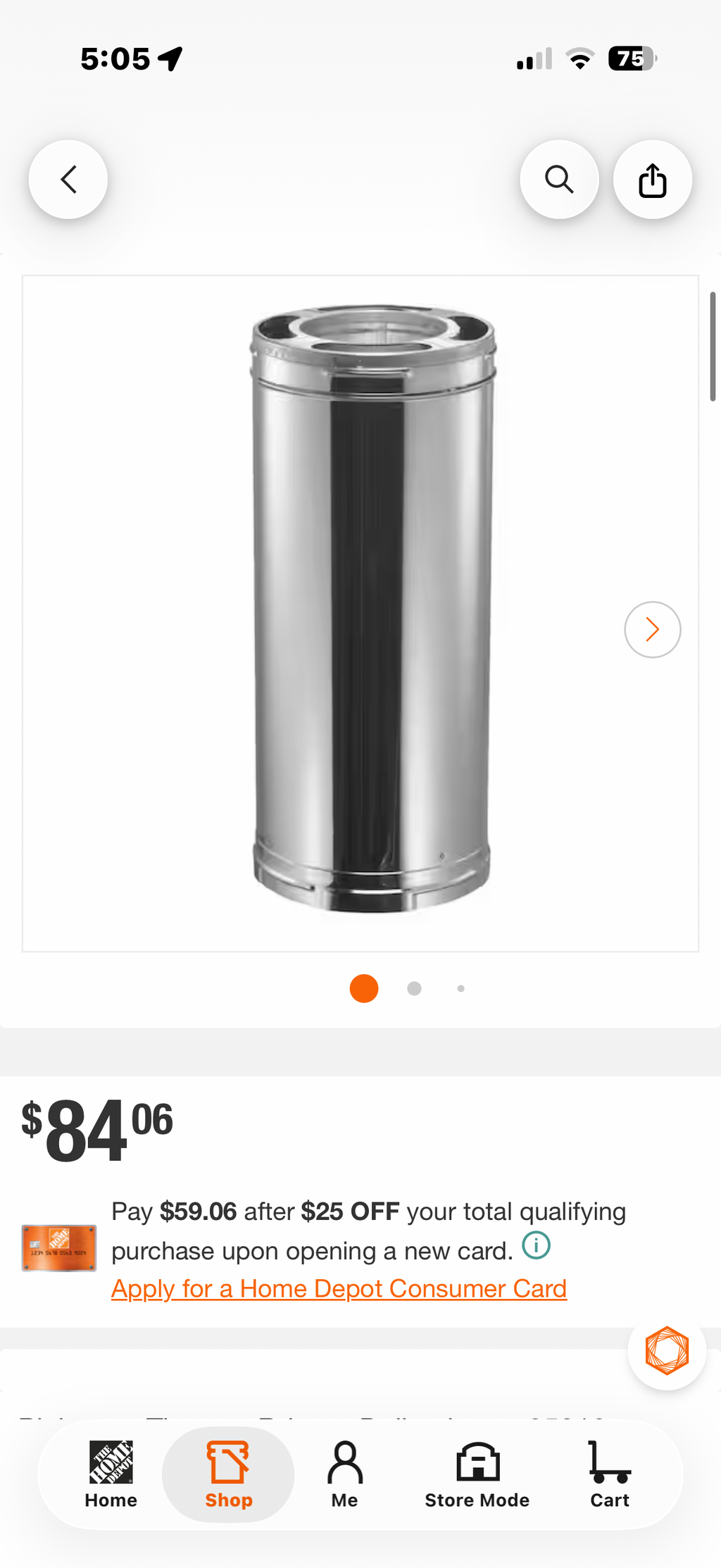 6in. X 12in. Diameter Chimney Pipe, Stainless Steel