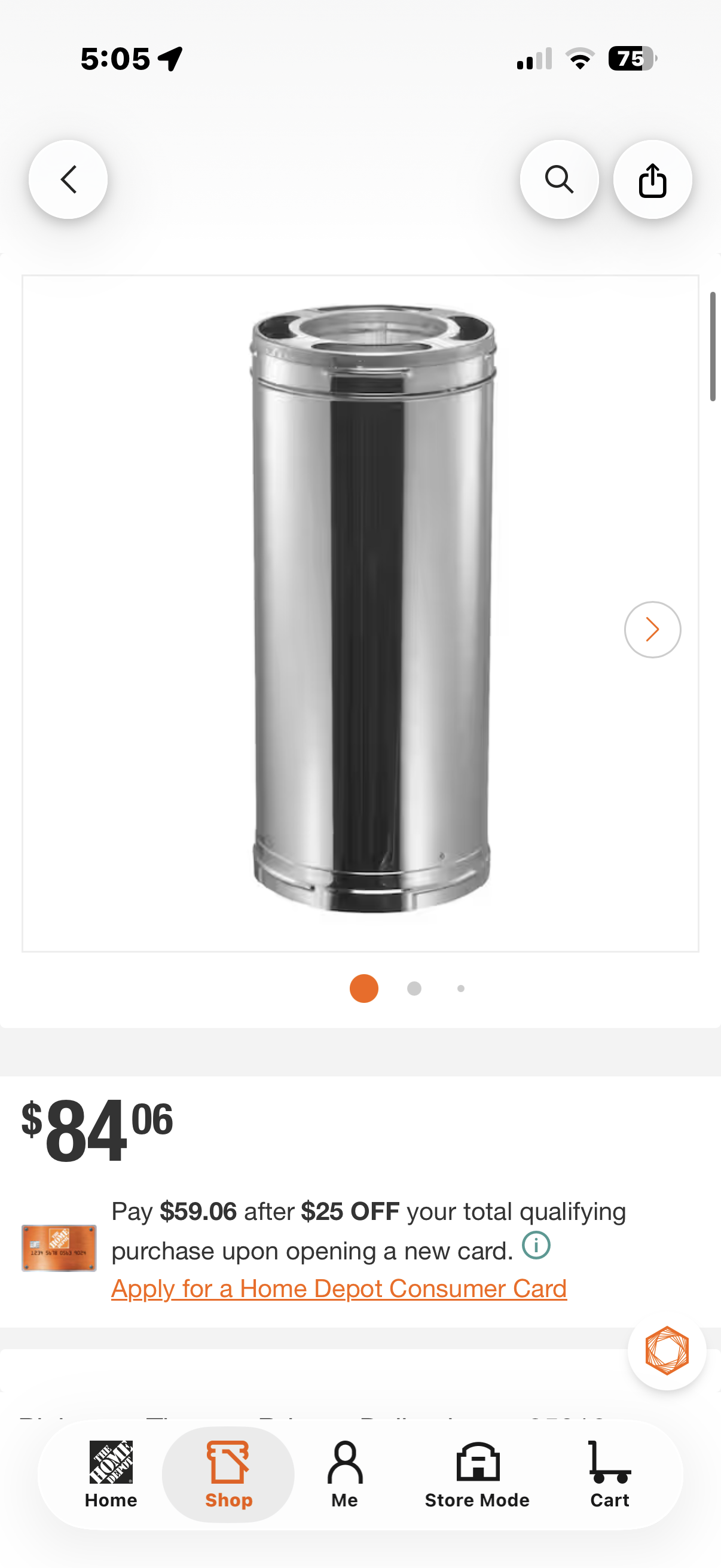 6in. X 12in. Diameter Chimney Pipe, Stainless Steel