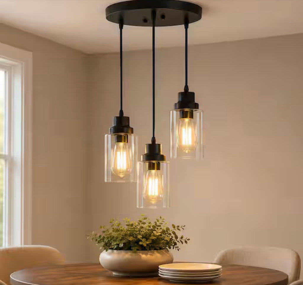 3-Light Black Vintage Cluster Hanging Ceiling Pendant light