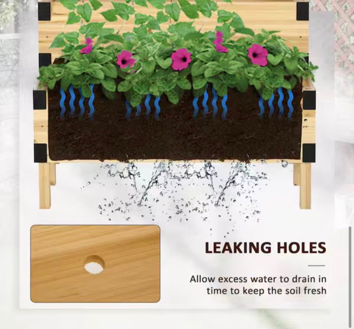 Natural 2-Tier Wooden Raised Garden Bed with Trellis