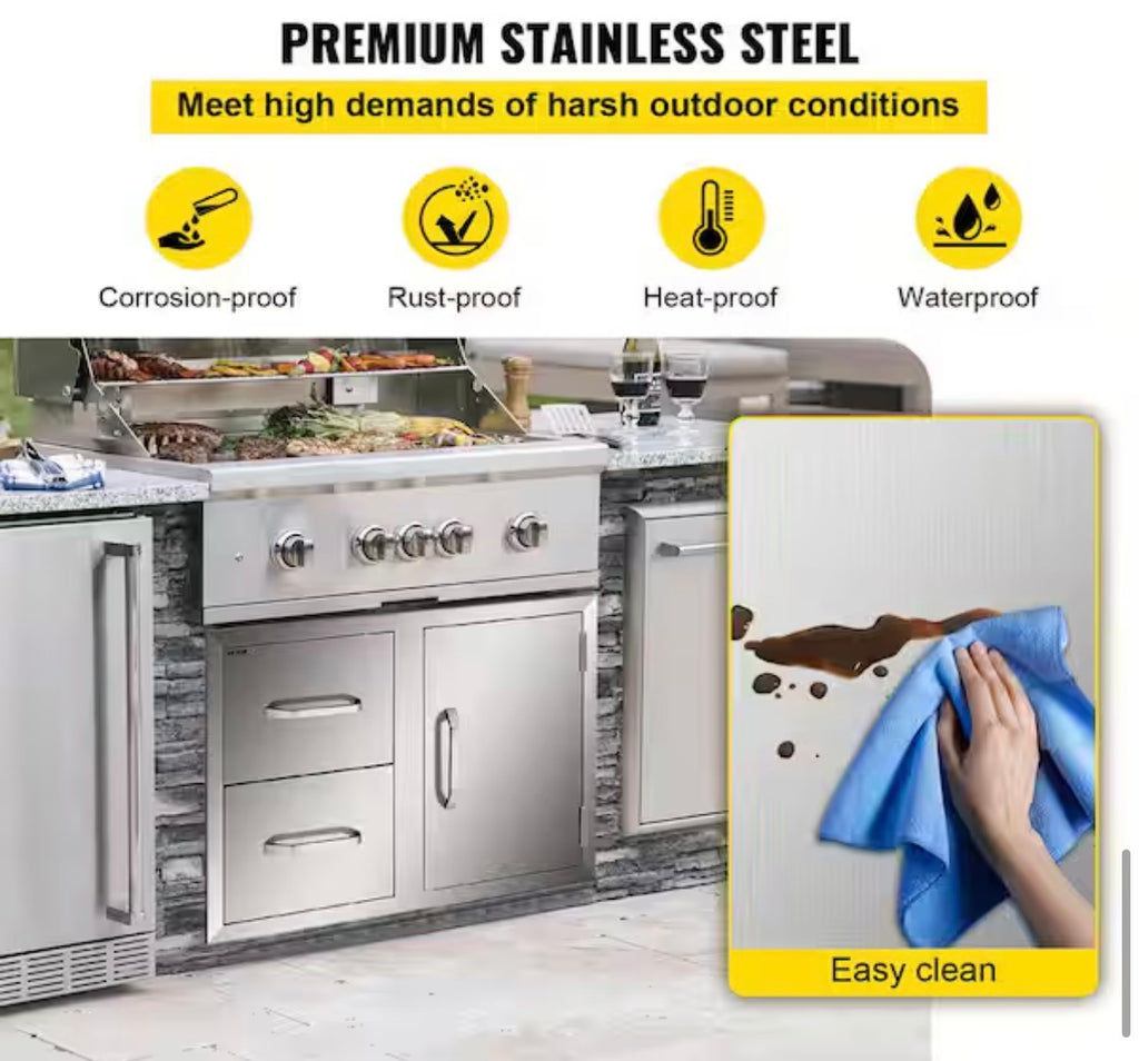 Outdoor Kitchen BBQ Island Drawers with Handles Access Door