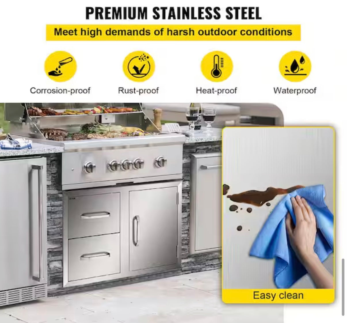 Outdoor Kitchen BBQ Island Drawers with Handles Access Door
