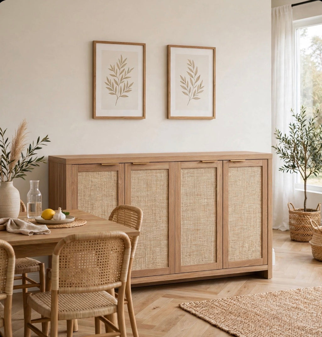 OAKHAM 4-Door Rattan Sideboard Buffet Cabinet