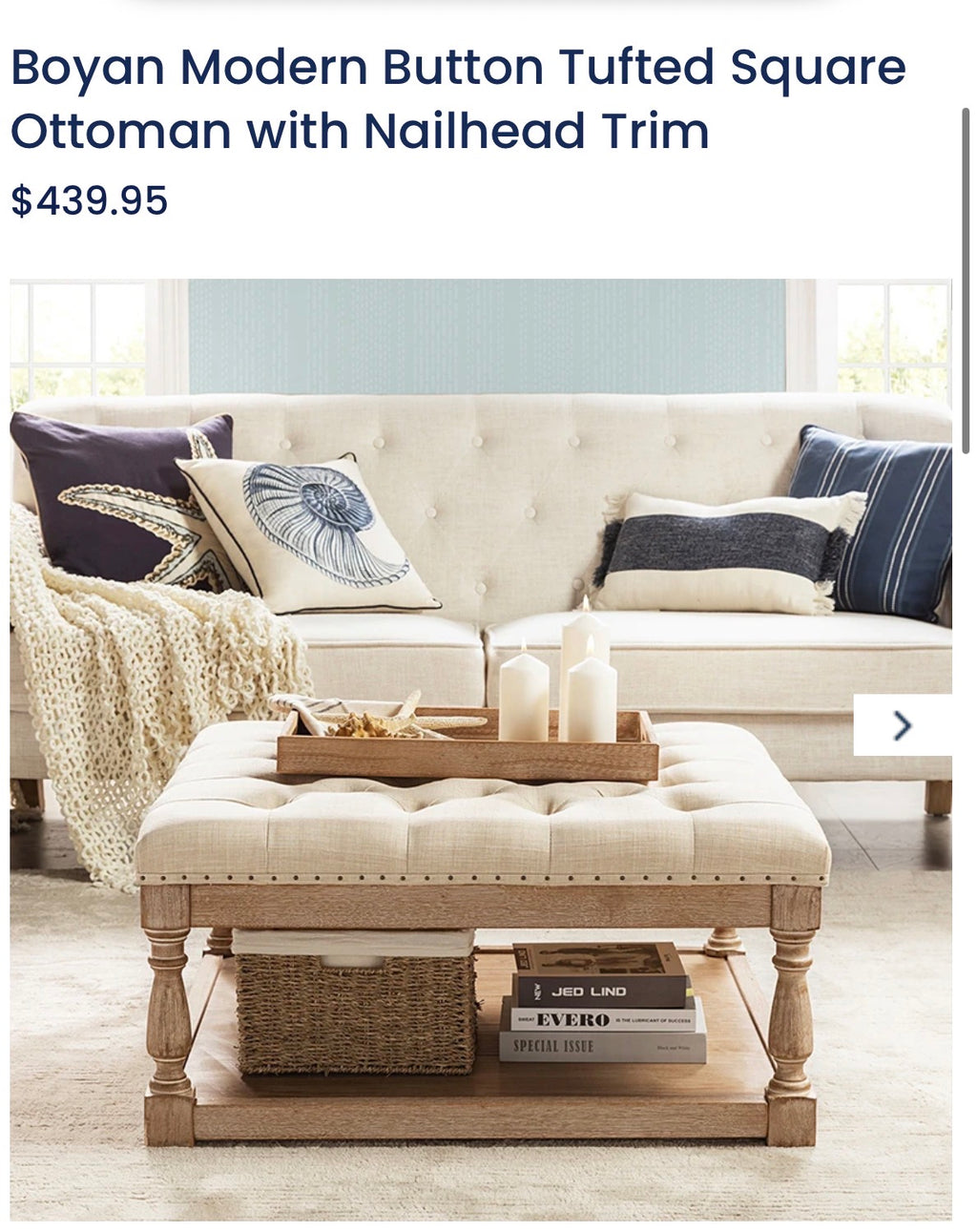 Boyan shelved tufted cocktail ottoman - Linen