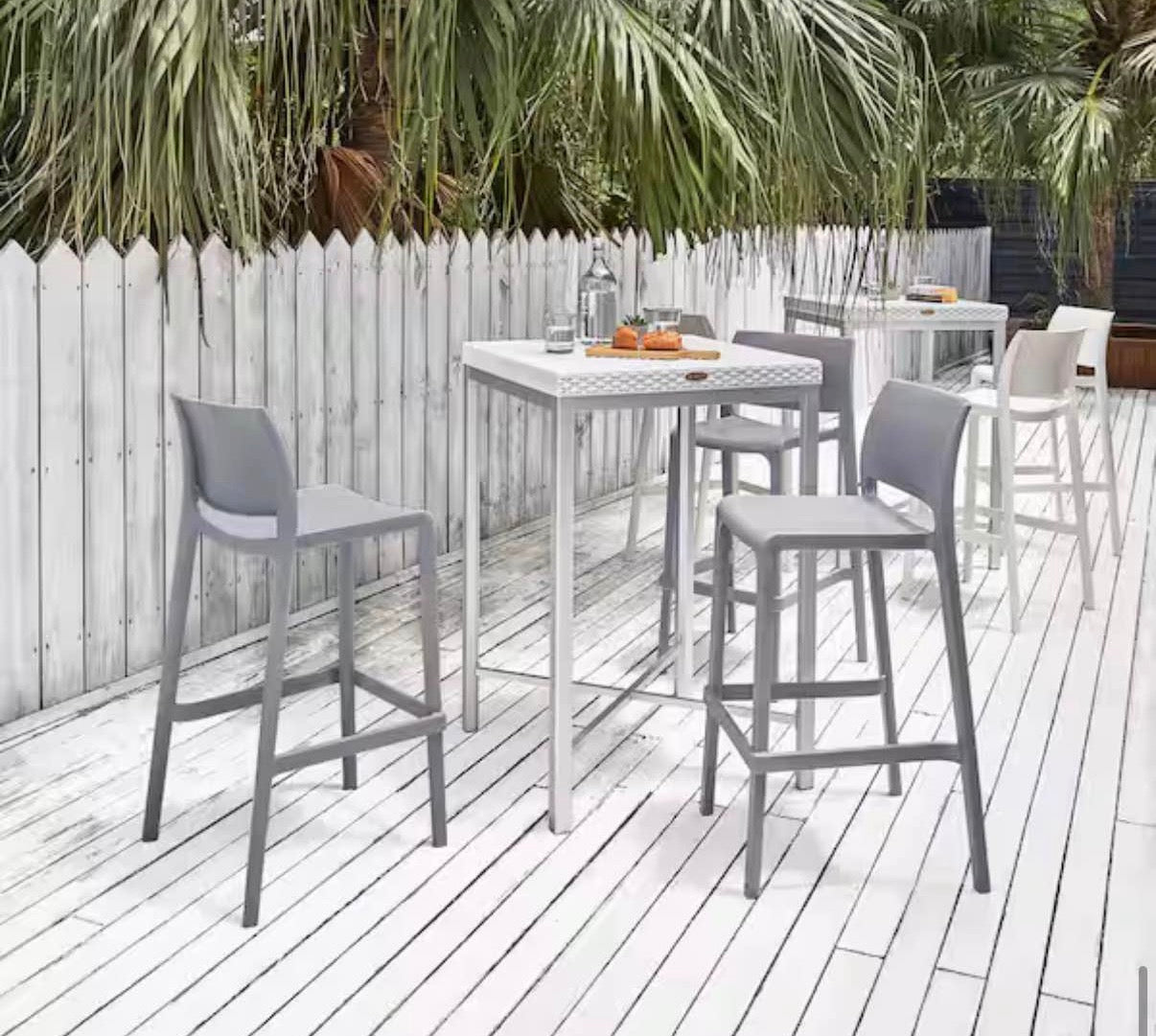 Sensilla Cold Gray 40.60 in. Low Back Resin Stackable Bar Stool (Set of 2)