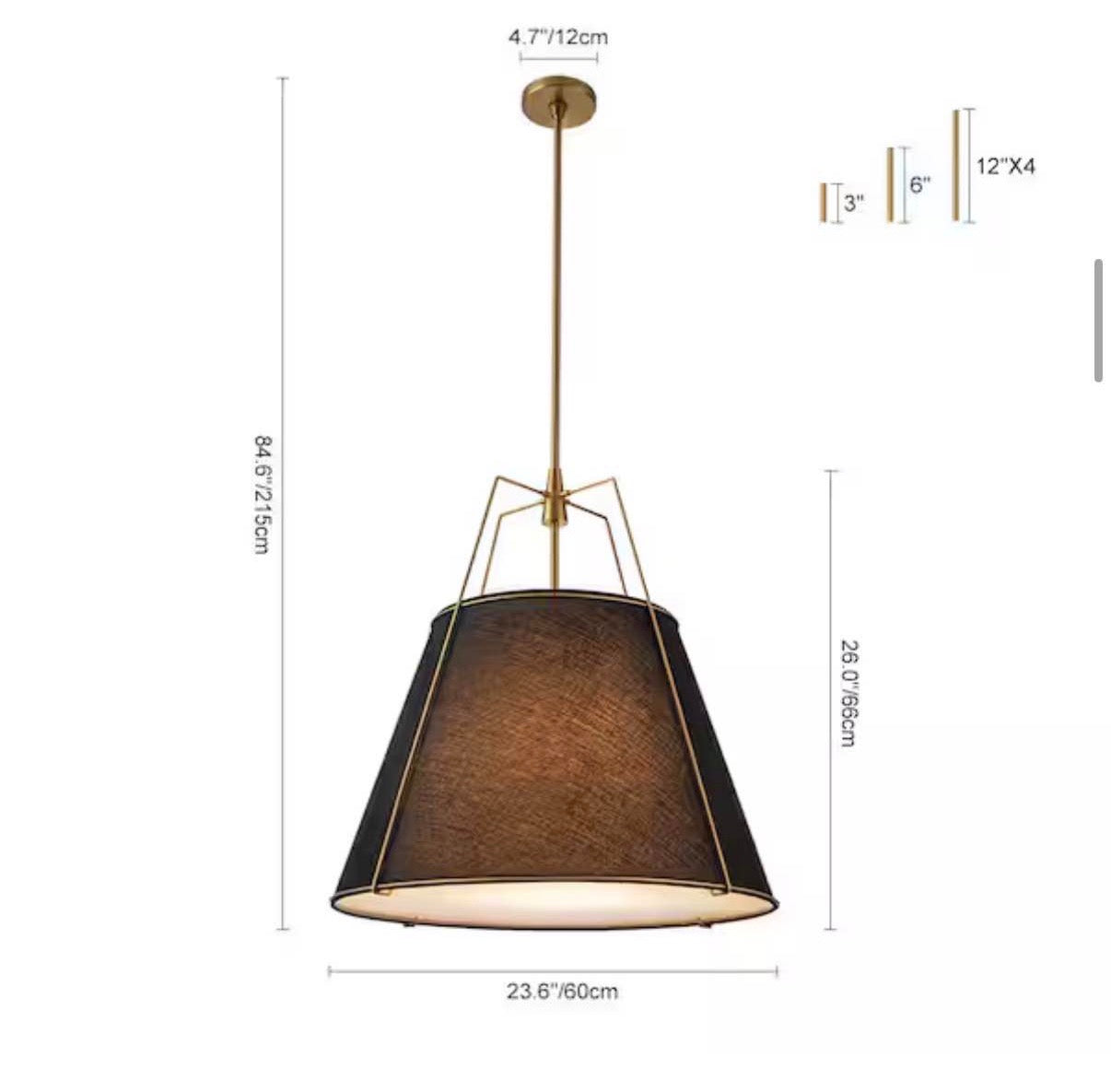 Modern Farmhouse 23.6 in 4-Light Brass Frame Pendant Light