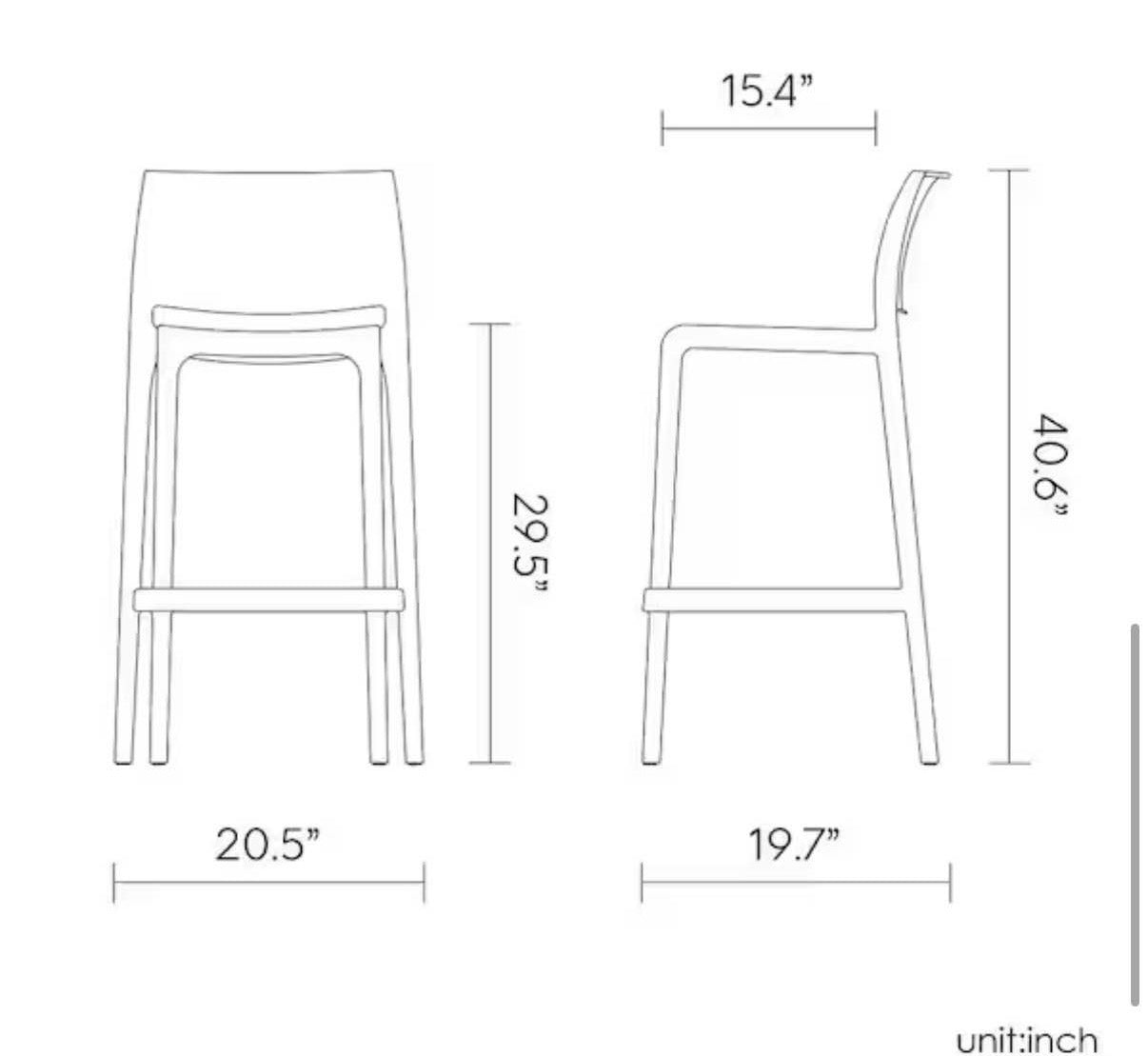 Sensilla Cold Gray 40.60 in. Low Back Resin Stackable Bar Stool (Set of 2)