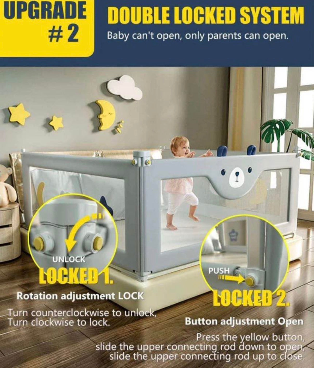 Extra Long Baby Bed Rail Guard (3 Sides)