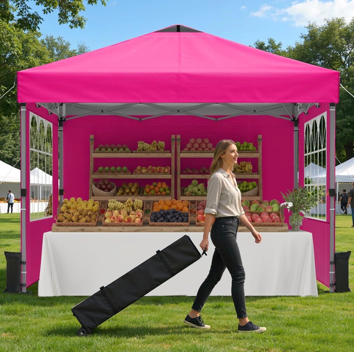 10x10ft Pop Up Canopy Tent Pink with Sidewalls