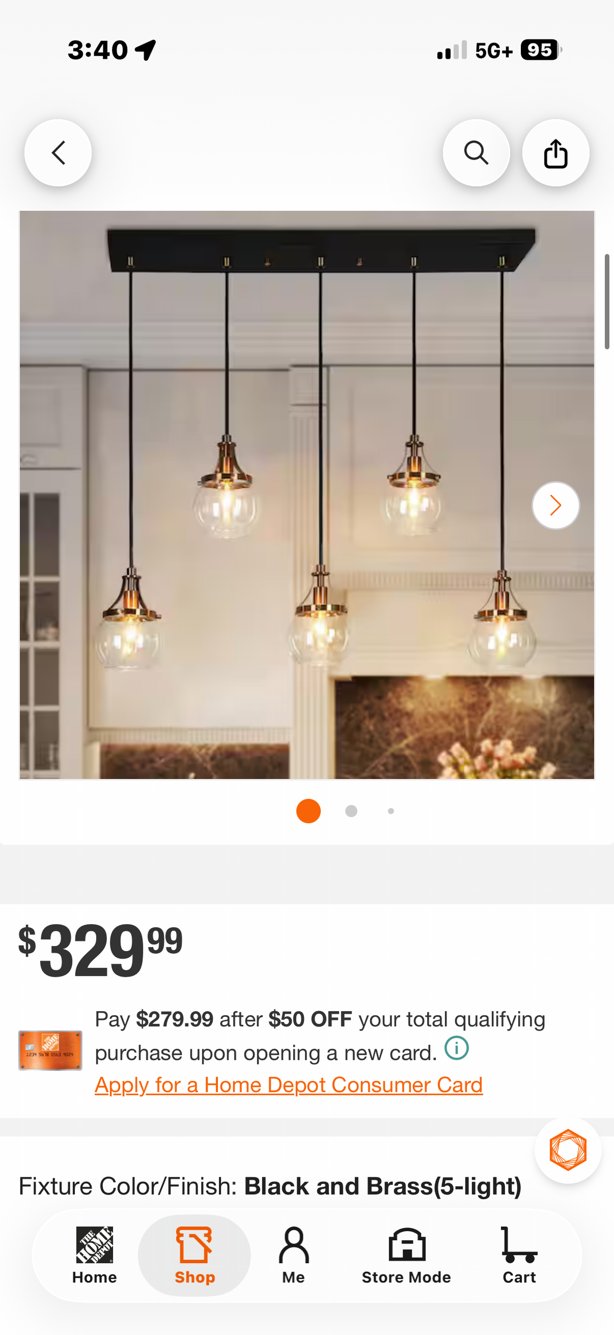 Orbline Transitional 5-Light Black and Brass Linear Chandelier